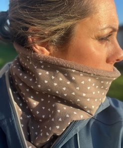 Taupe and White Tiny Hearts Fleece Lined Neckwarmer