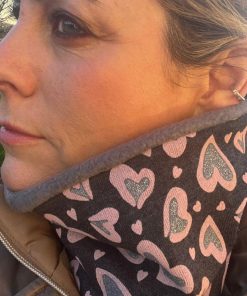 Glitter Grey and Pink Hearts Fleece Lined Neckwarmer