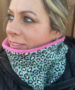 Green Coloured Leopard Print Fleece Lined Neckwarmer