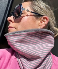 Grey and Candy Pink Stripe Fleece Lined Neckwarmer