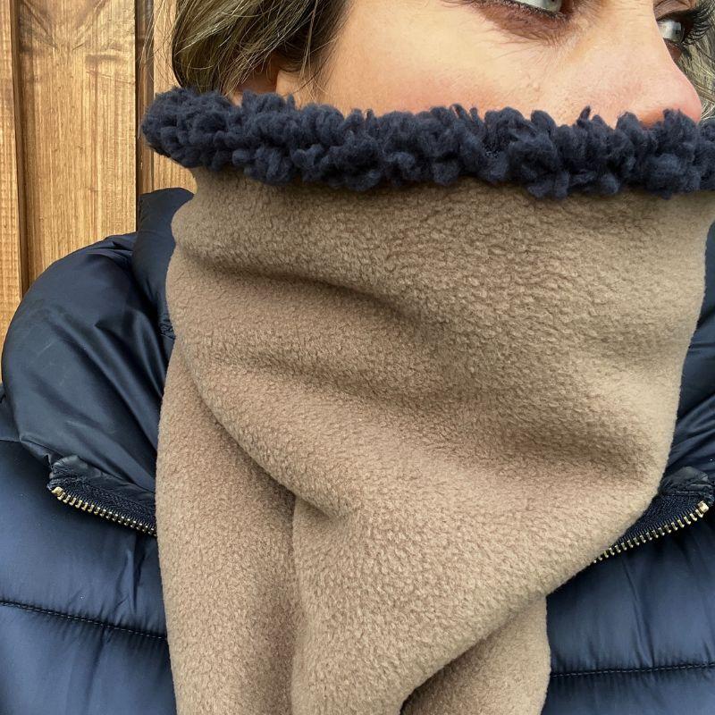 Dark Grey Teddy and Coffee Fleece Reversible Neckwarmer