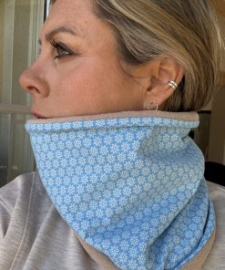 Light Blue and White Fleece Lined Neckwarmer