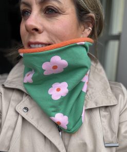 Green and Pink Flowers Fleece Lined Neckwarmer