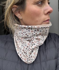 Beige and Chocolate Tiny Flowers Fleece Lined Neckwarmer