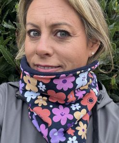 Navy Happy Flowers Fleece Lined Neckwarmer