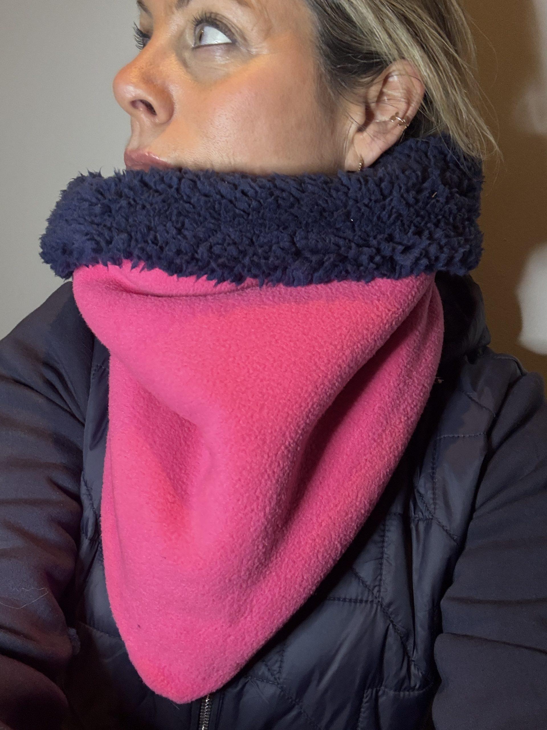 Navy Teddy and Hot Pink Fleece Reversible Neckwarmer