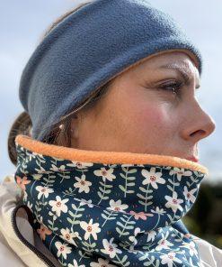 Denim Blue and Tangerine Fleece Reversible Headband