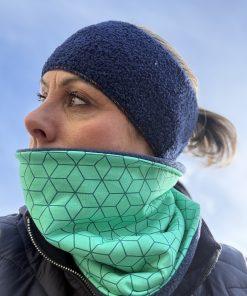 Green and Navy Geometric Fleece Lined Neckwarmer
