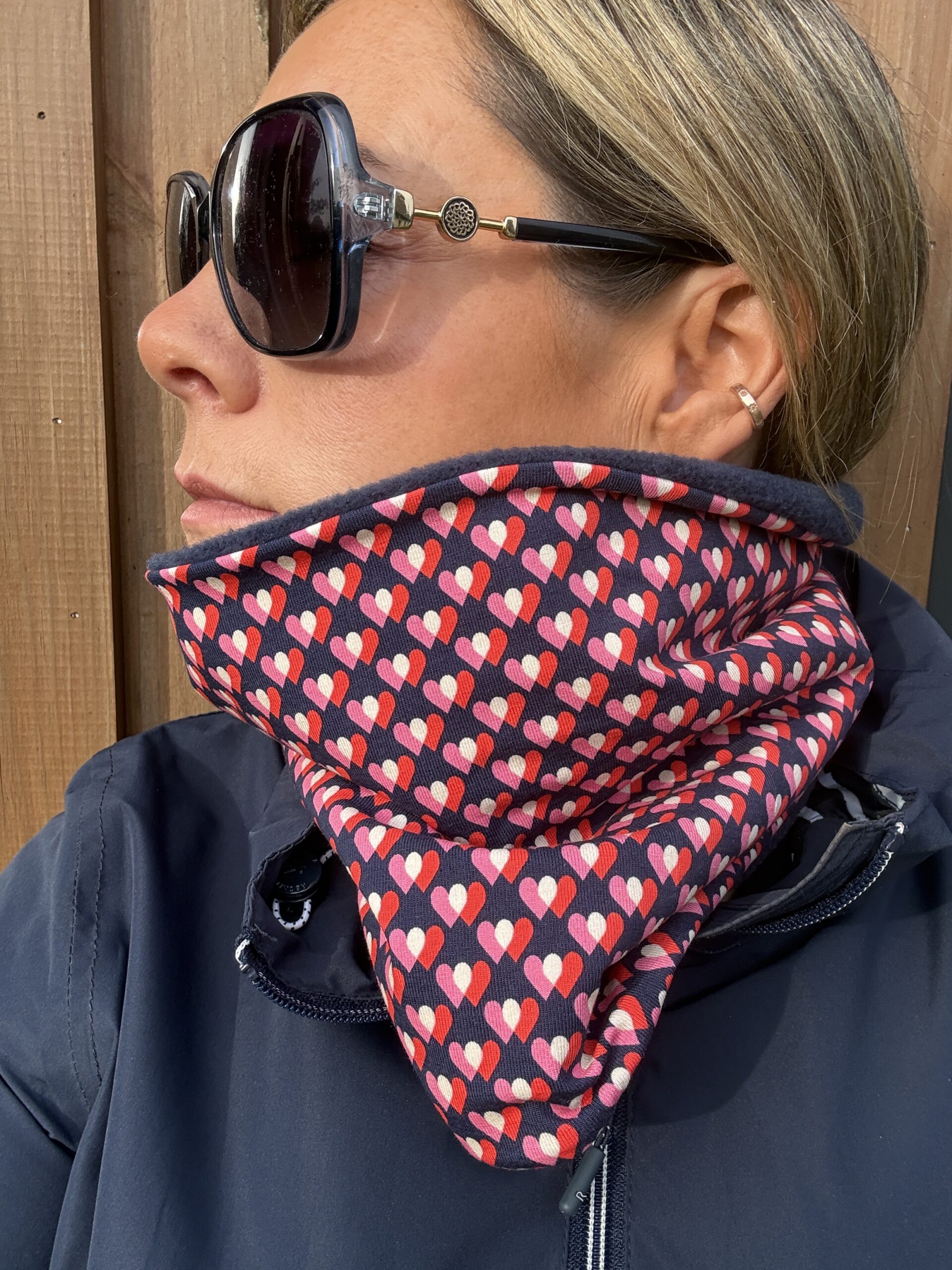 Navy and Red Tiny Hearts Fleece Lined Neckwarmer