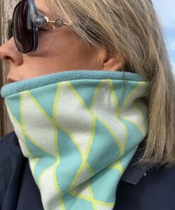 Turquoise and Yellow Argyle Fleece Lined Neckwarmer