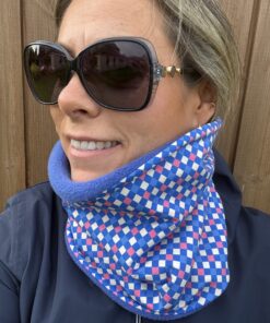 Blue and Pink Squares Fleece Lined Neckwarmer