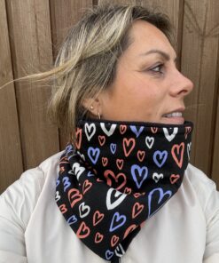 Black Orange and Blue Hearts Fleece Lined Neckwarmer