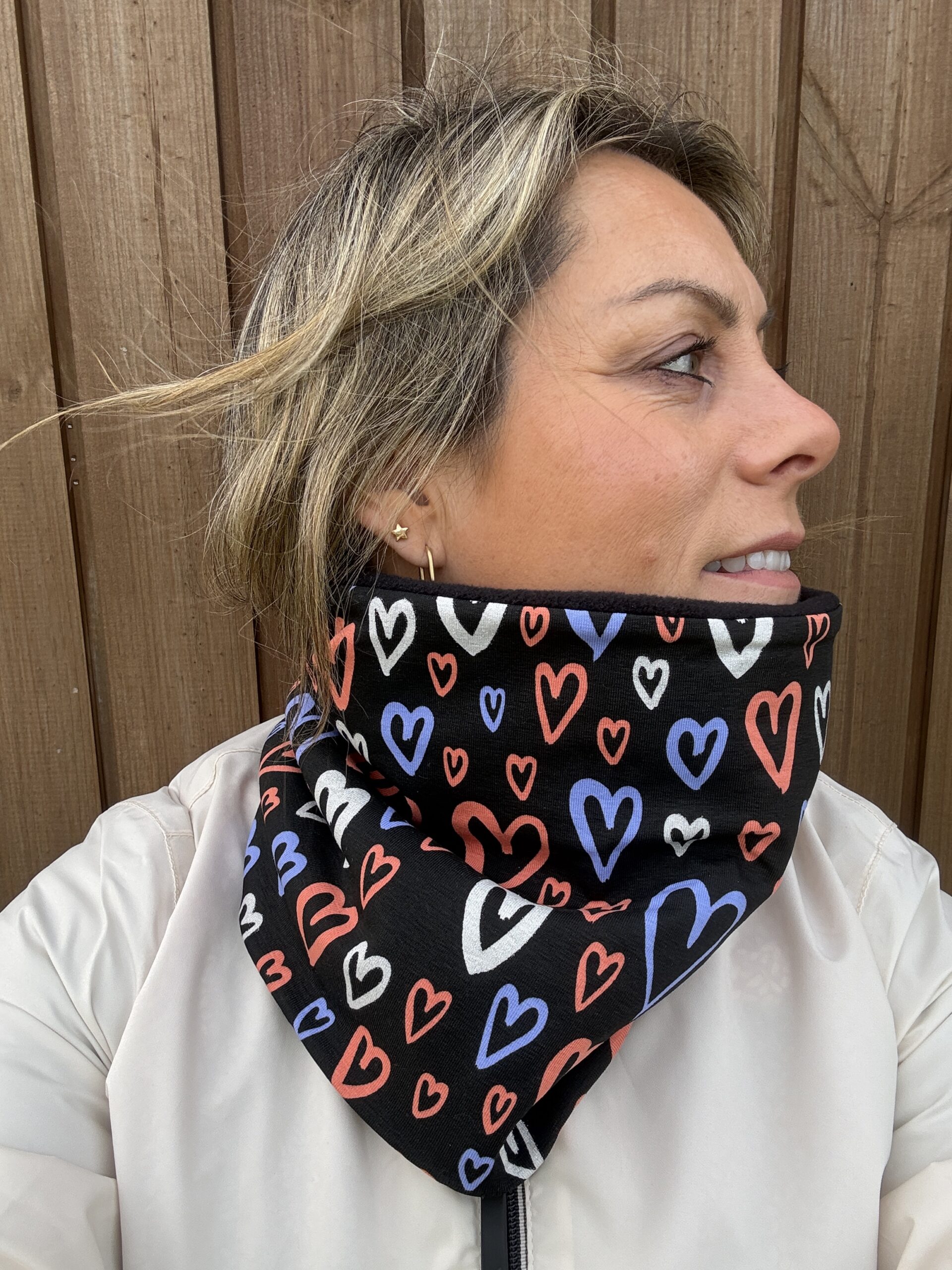 Black Orange and Blue Hearts Fleece Lined Neckwarmer