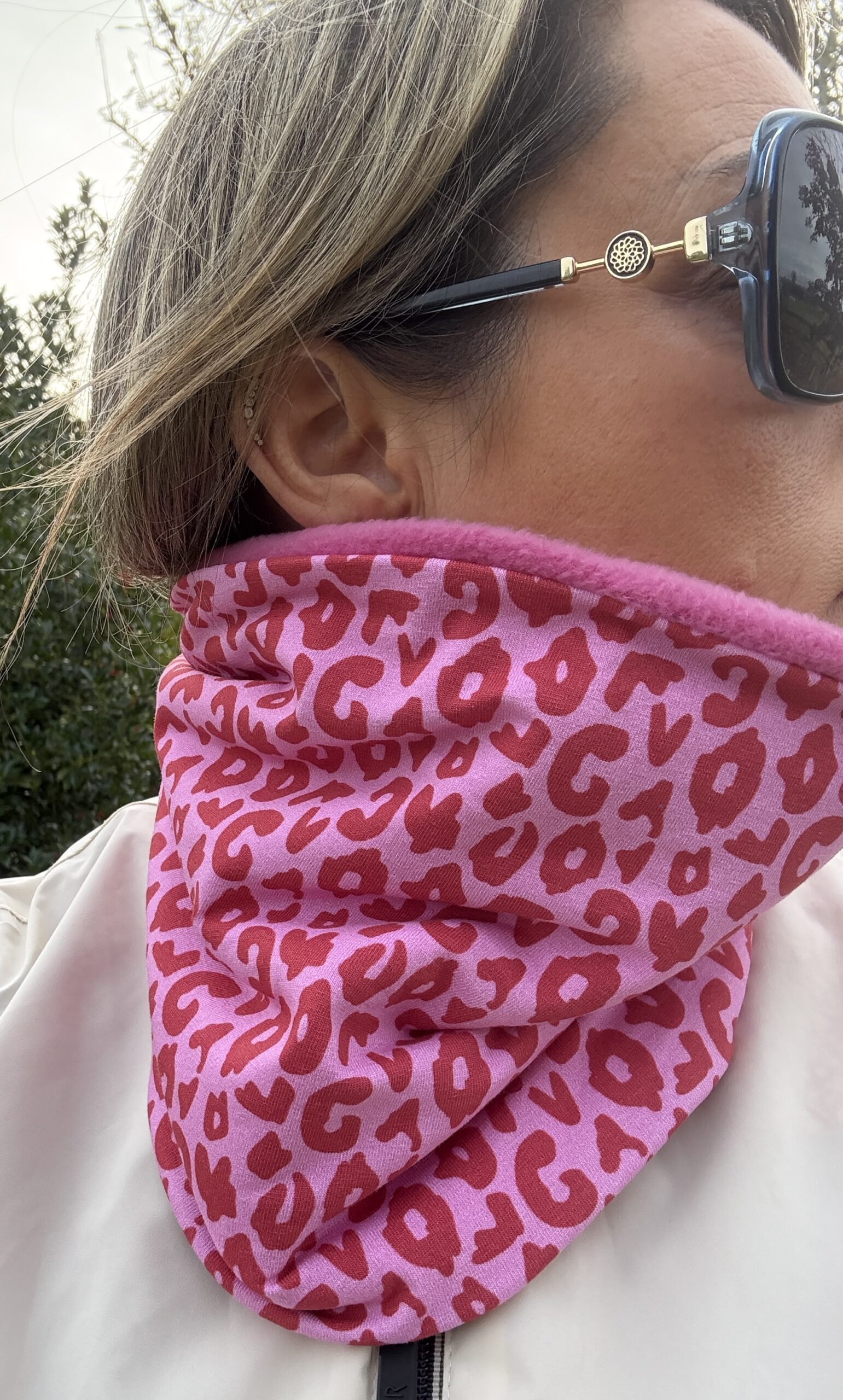 Pink and Red Animal Print Fleece Lined Neckwarmer