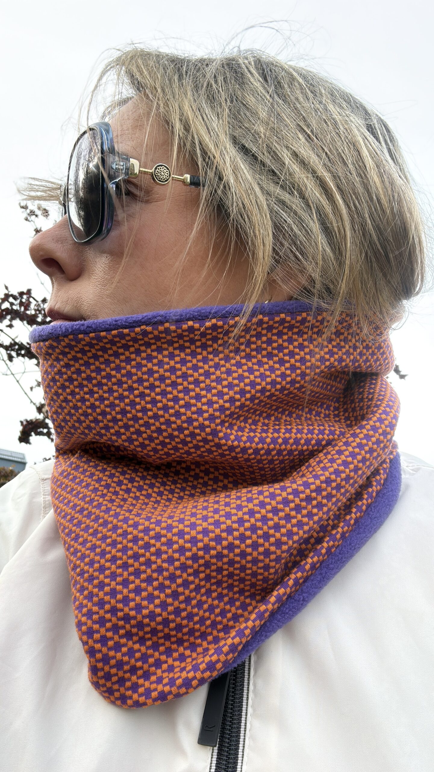 Purple and Orange Tiny Triangle Fleece Lined Neckwarmer