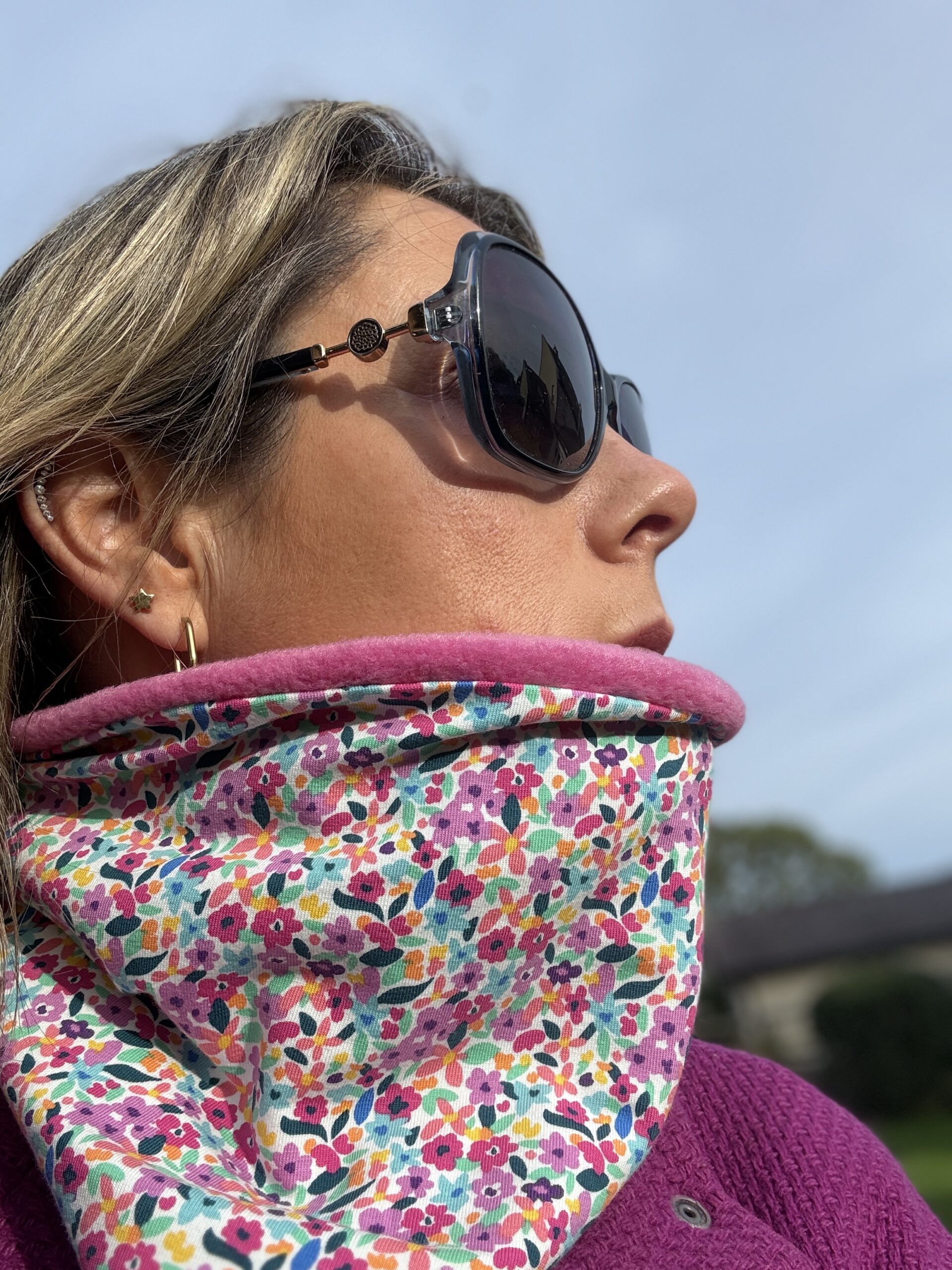 Pink and Green Flowers Fleece Lined Neckwarmer