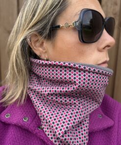 Pink and Grey Tiny Triangles Fleece Lined Neckwarmer