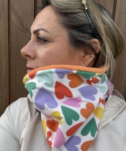 Coloured Hearts on White Fleece Lined Neckwarmer