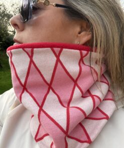 Red and Pink Diamond Argyle Fleece Lined Neckwarmer