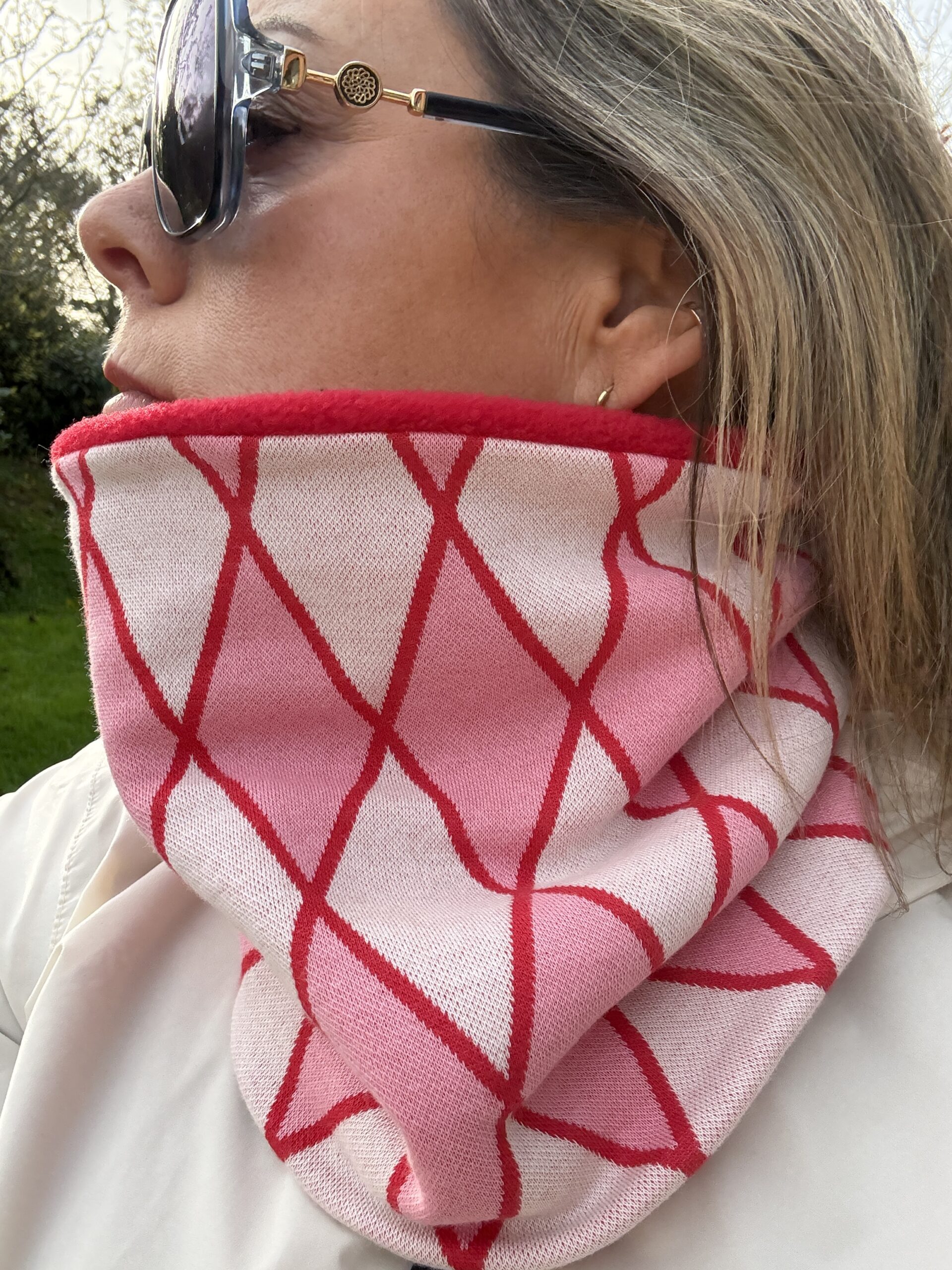 Red and Pink Diamond Argyle Fleece Lined Neckwarmer
