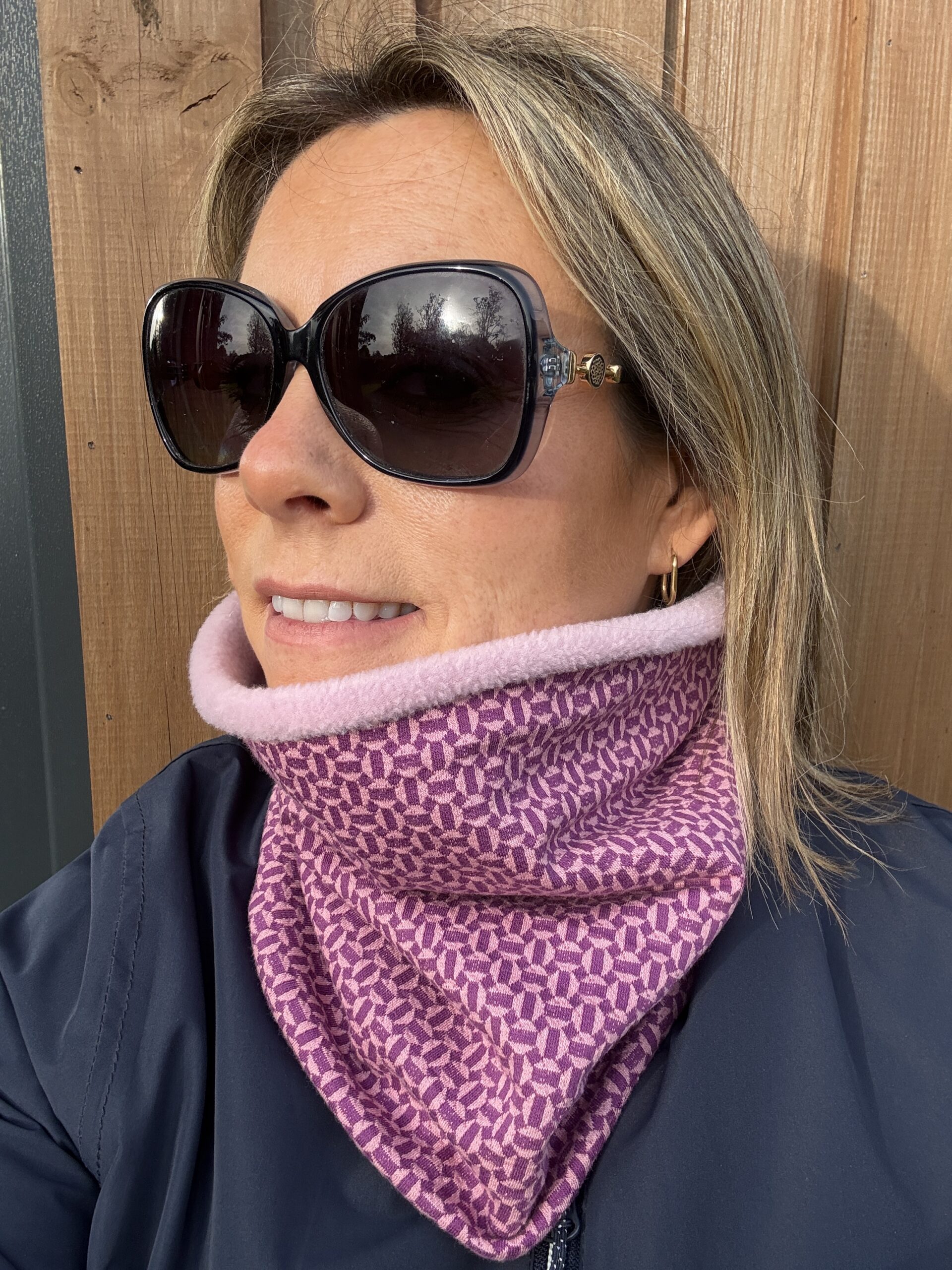 Purple and Pink Geometric Fleece Lined Neckwarmer
