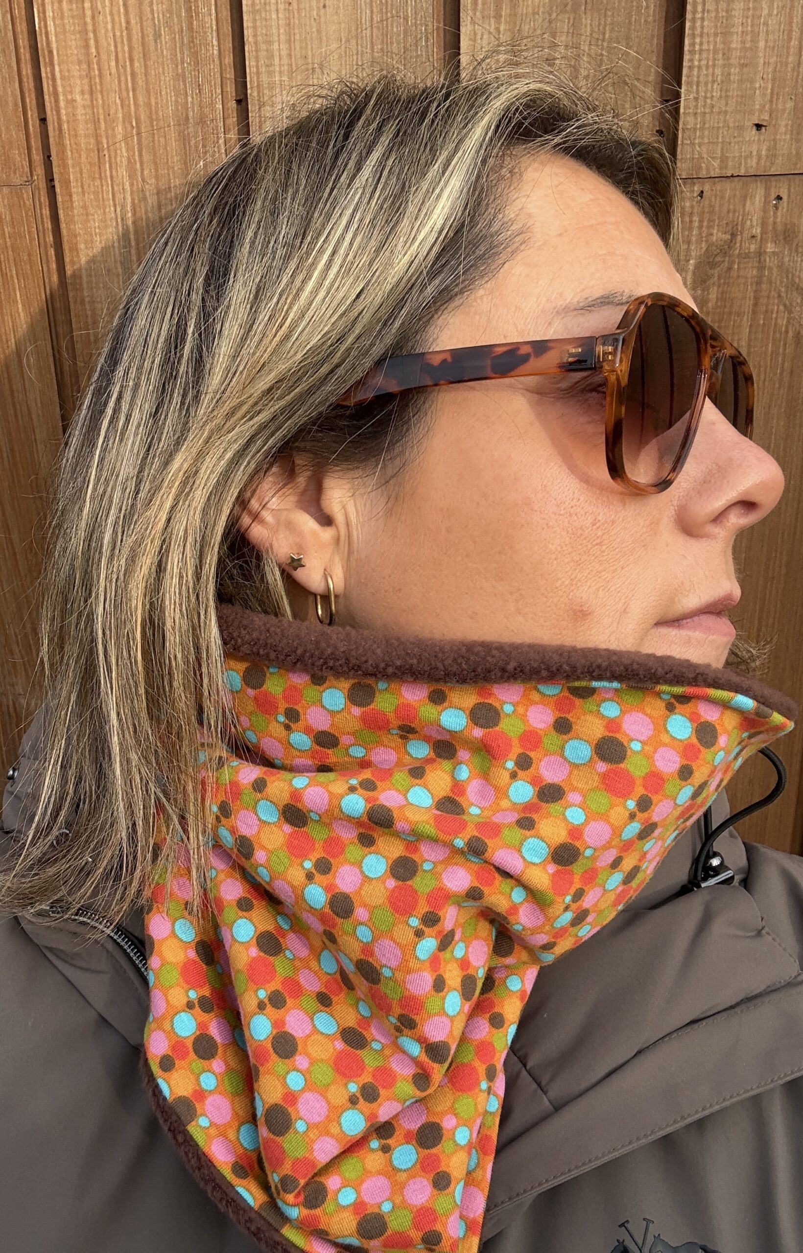 Brown Ochre and Turquoise Fleece Lined Neckwarmer