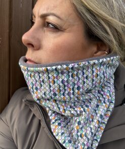White Pink and Turquoise Bubbles Fleece Lined Neckwarmer