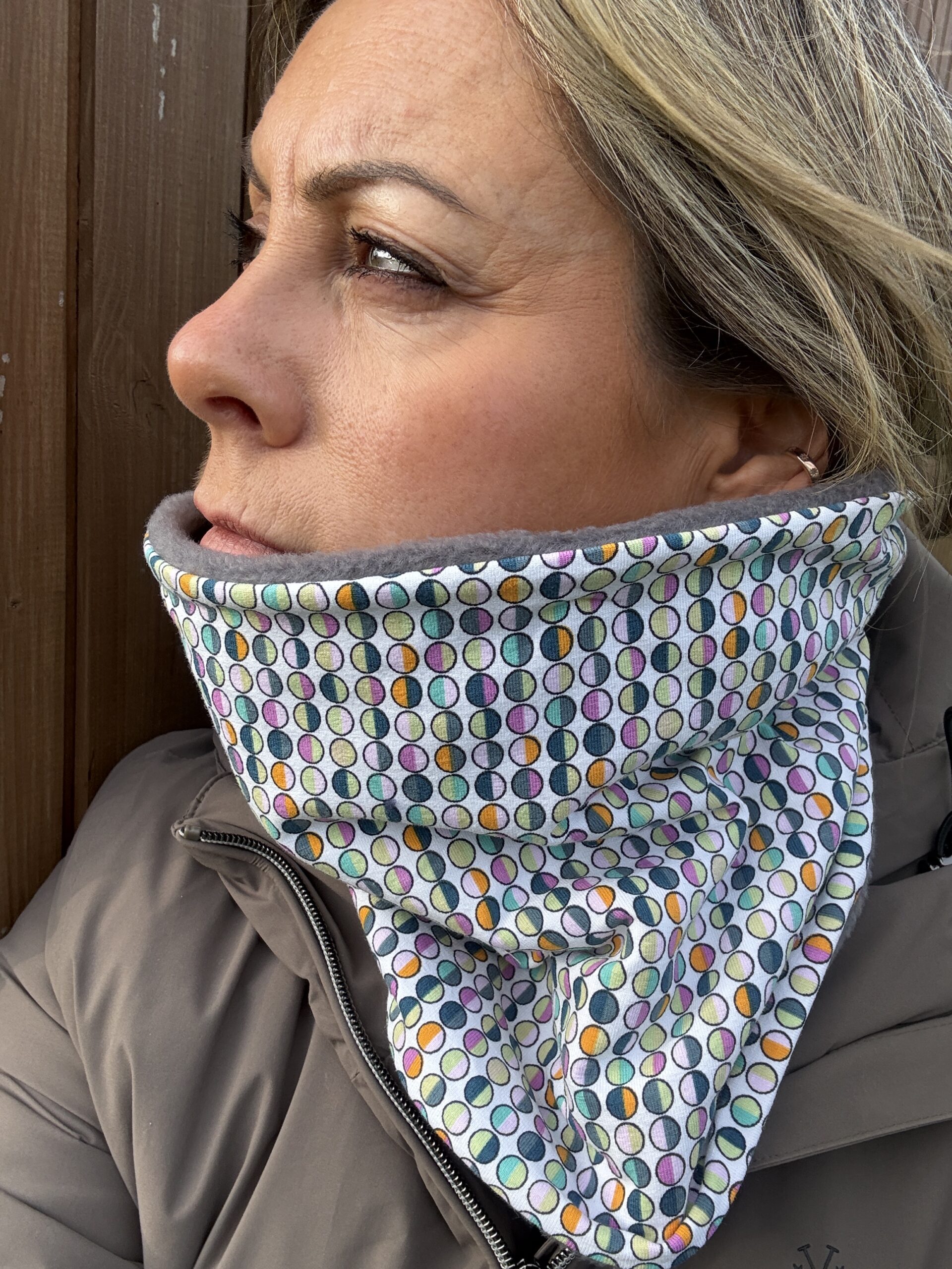 White Pink and Turquoise Bubbles Fleece Lined Neckwarmer