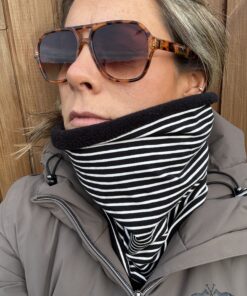 Black and White Striped Fleece Lined Neckwarmer