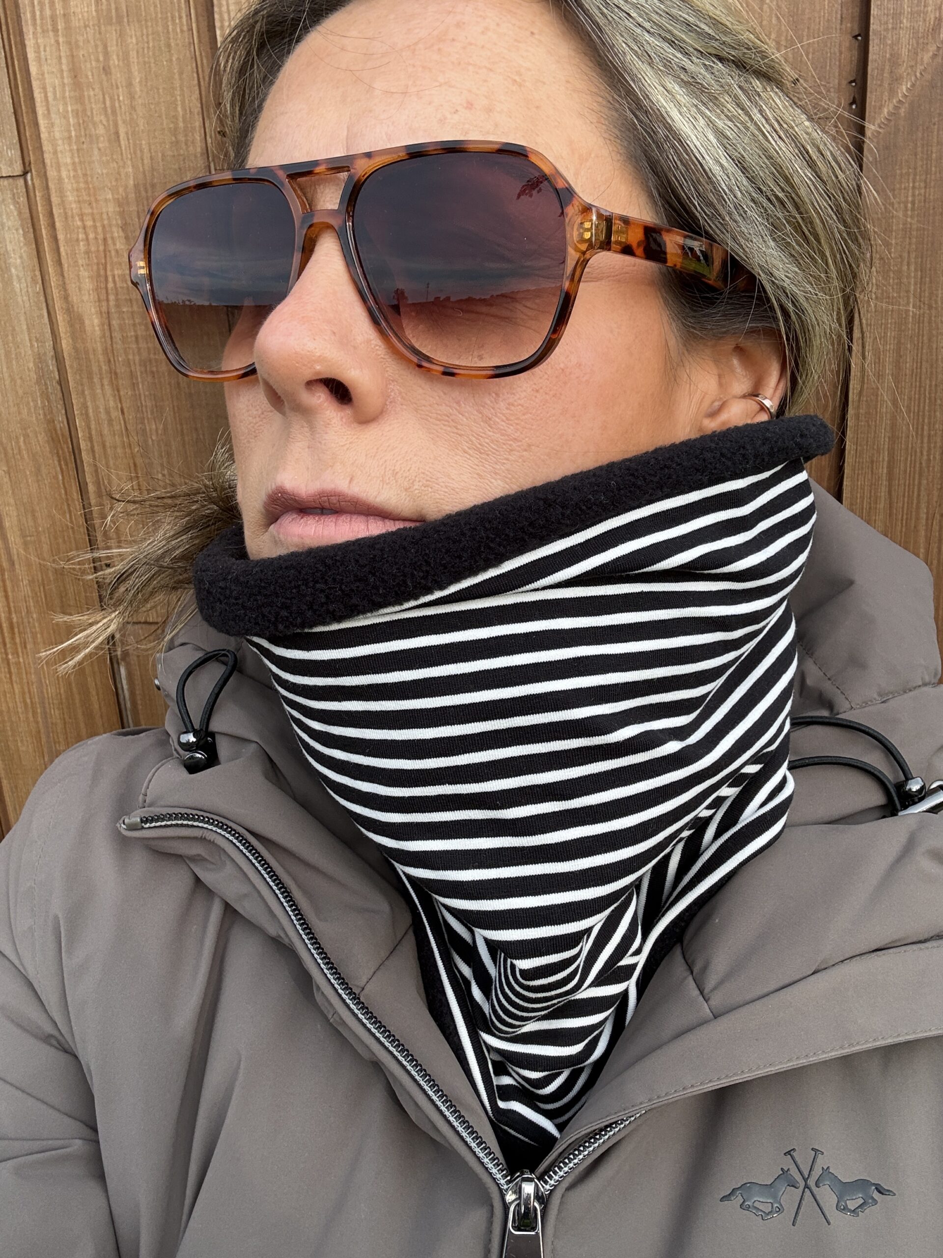 Black and White Striped Fleece Lined Neckwarmer