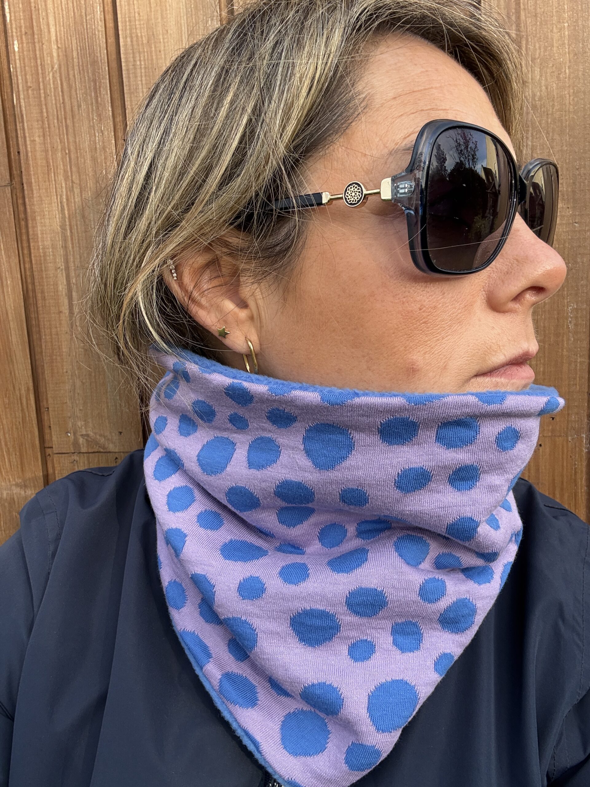 Lilac and Blue Spots Fleece Lined Neckwarmer