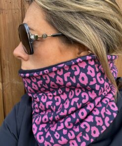 Navy and Pink Animal Print Fleece Lined Neckwarmer