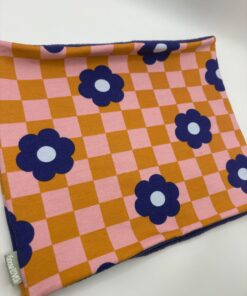 Purple Flowers on Orange Check Fleece Lined Neckwarmer - Image 2