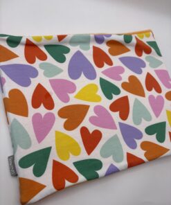 Coloured Hearts on White Fleece Lined Neckwarmer - Image 2