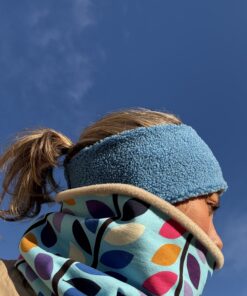 Blue Teddy and Beige Fleece Reversible Headband
