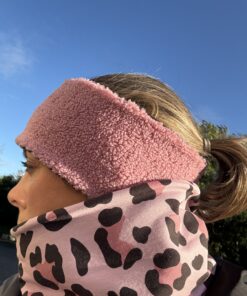 Dusty Pink Teddy and Black Fleece Reversible Headband - Image 4