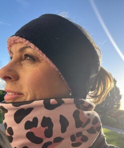 Dusty Pink Teddy and Black Fleece Reversible Headband