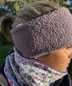 Purple Teddy and Denim Fleece Reversible Headband