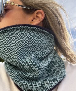 Navy and Aqua Blue Zig Zag Fleece Lined Neckwarmer